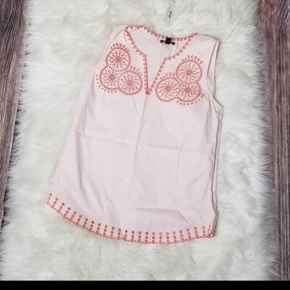 🥳HP🥳 J. Crew Pink Red EmbroideSleeveless Top - Picture 2 of 8